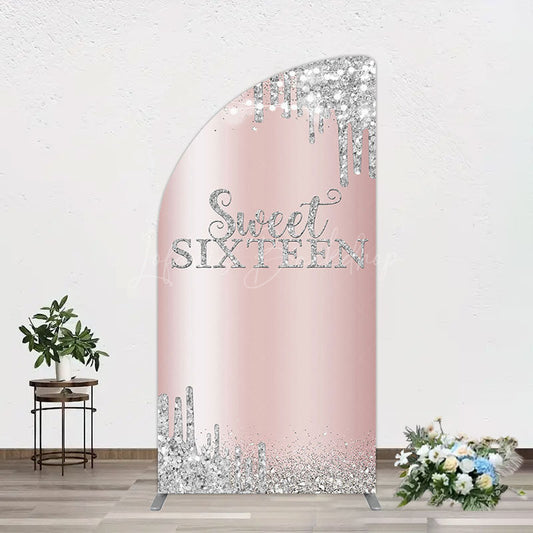 Lofaris Glitter Rose Gold Sweet 16 Birthday Half Moon Arch Backdrop