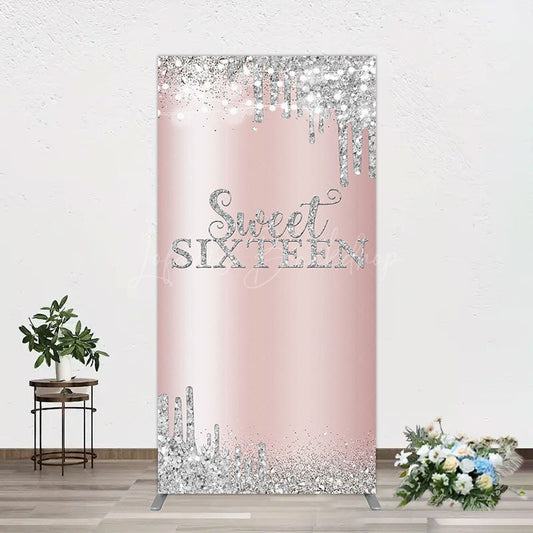 Lofaris Glitter Rose Gold Sweet 16 Birthday Rectangle Backdrop
