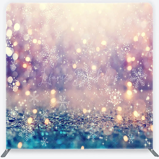 Lofaris Glitter Snowflake Bokeh Square Double-Sided Backdrop Purple Pink Blue Gold Sparkling Winter Decor