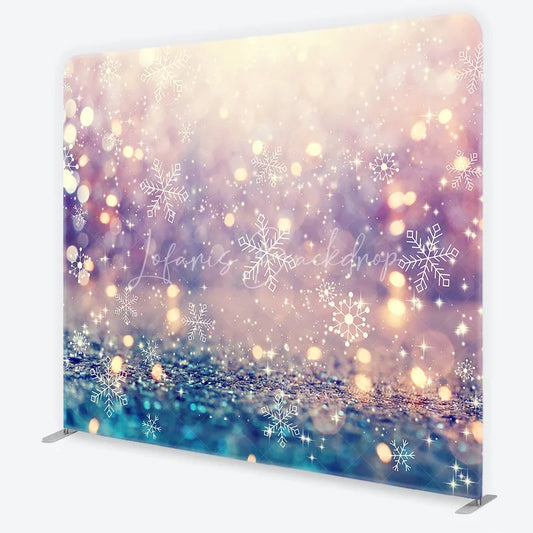 Lofaris Glitter Snowflake Bokeh Square Double-Sided Backdrop Purple Pink Blue Gold Sparkling Winter Decor
