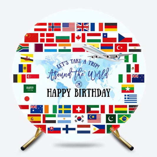 Lofaris Global Flag Lets Take A Trip Round Birthday Backdrop