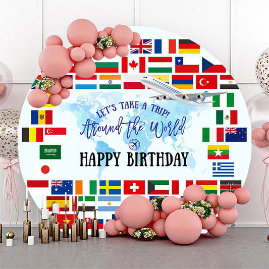 Lofaris Global Flag Lets Take A Trip Round Birthday Backdrop