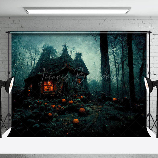 Lofaris Gloomy Deserted Cabin Tree Pumpkin Halloween Backdrop