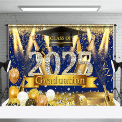 Lofaris Glorious Blue Gold Glitter Congrats Grad Backdrop