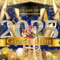 Lofaris Glorious Blue Gold Glitter Congrats Grad Backdrop