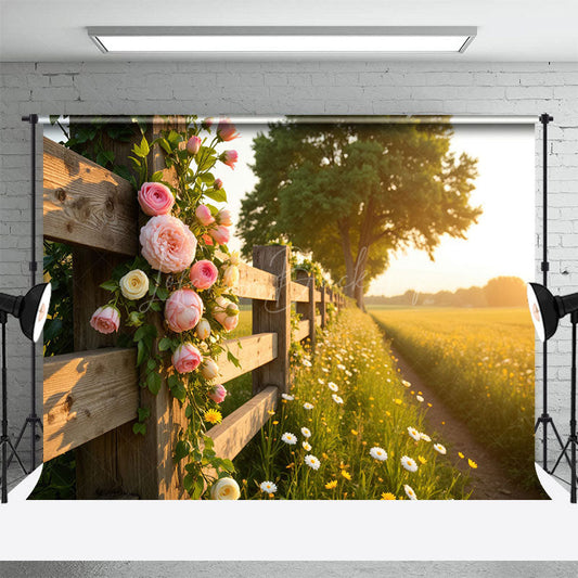 Lofaris Glow Floral Plant Fence Summer Field Photo Backdrop