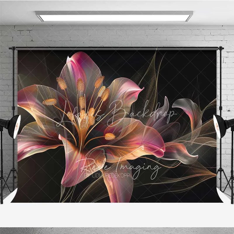 Lofaris Glowing Abstract Lily Backdrop Dark Artistic Flower Photography Background Neon Petal Bloom Photo Booth Prop