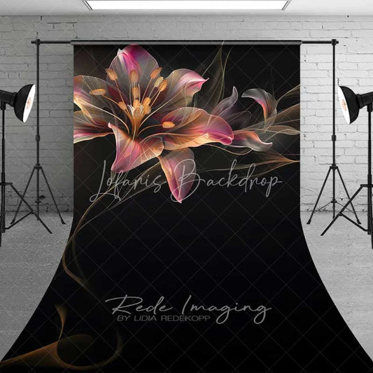Lofaris Glowing Abstract Lily Sweep Photo Backdrop Dark Artistic Flower Background Neon Petal Bloom Floor Prop