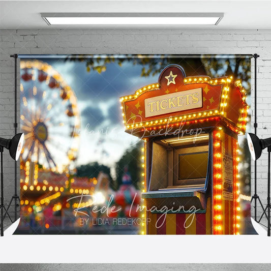 Lofaris Glowing Carnival Ticket Booth Cake Smash Backdrop Ferris Wheel Night Photography Studio Background