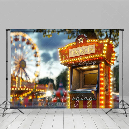 Lofaris Glowing Carnival Ticket Booth Cake Smash Backdrop Ferris Wheel Night Photography Studio Background