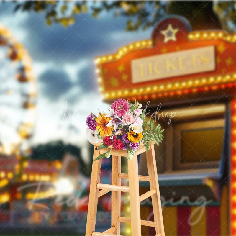 Lofaris Glowing Carnival Ticket Booth Cake Smash Backdrop Ferris Wheel Night Photography Studio Background