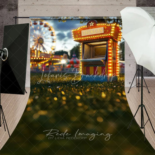 Lofaris Glowing Carnival Ticket Booth Cake Smash Backdrop Night Ferris Wheel Grass Sweep Portrait Studio Background