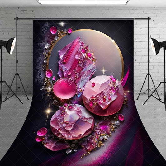 Lofaris Glowing Pink Crystal and Gold Circle Backdrop Luxury Magenta Gemstone Abstract Photography Background