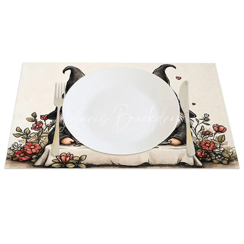 Lofaris Gnome Couple Candlelight Dinner Set of 4 Placemats Romantic Valentine Decoration Love Table Mat