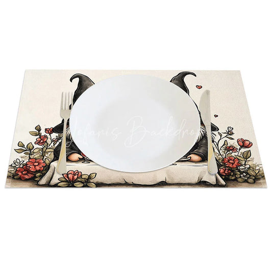 Lofaris Gnome Couple Candlelight Dinner Set of 4 Placemats Romantic Valentine Decoration Love Table Mat