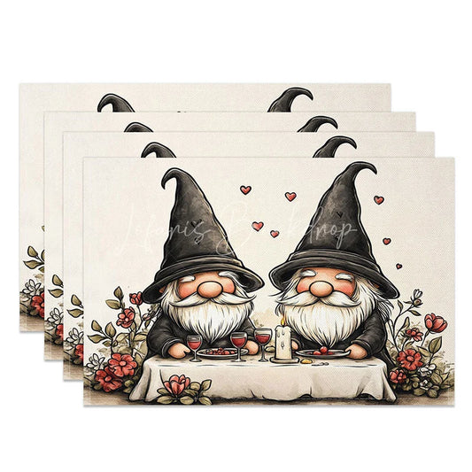 Lofaris Gnome Couple Candlelight Dinner Set of 4 Placemats Romantic Valentine Decoration Love Table Mat