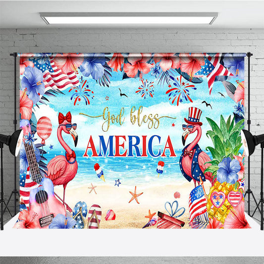 Lofaris God Bless America Summer Beach Flamingo Backdrop