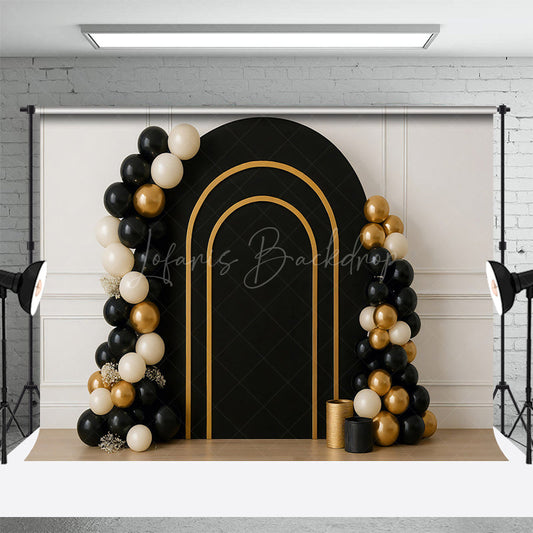 Lofaris Gold And Black Arch Balloons Cake Smash Backdrop
