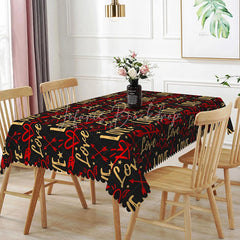 Lofaris Gold and Red Love Arrow Rectangle Tablecloth Black Background Graffiti Style Edgy Valentine Party Decor