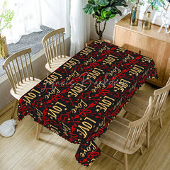 Lofaris Gold and Red Love Arrow Rectangle Tablecloth Black Background Graffiti Style Edgy Valentine Party Decor