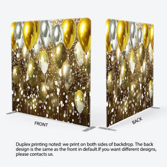 Lofaris Gold and Silver Balloons Double-Sided Tension Fabric Backdrop Bokeh Lights for Birthday New Year’s Eve Party