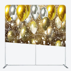 Lofaris Gold and Silver Balloons Double-Sided Tension Fabric Backdrop Bokeh Lights for Birthday New Year’s Eve Party