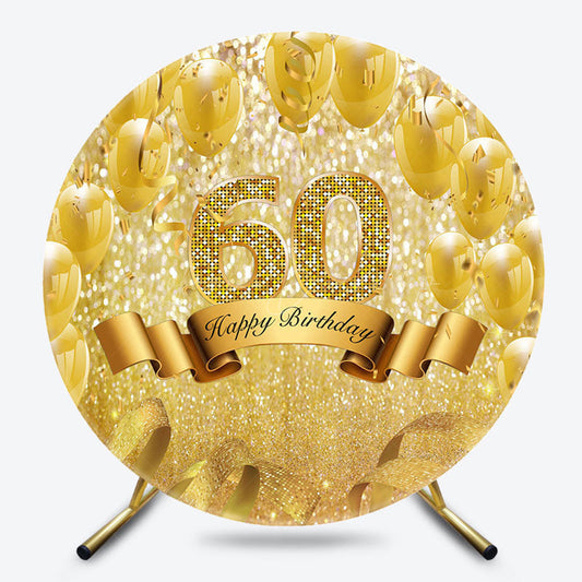 Lofaris Gold Balloons Glitter Round 60th Birthday Backdrop