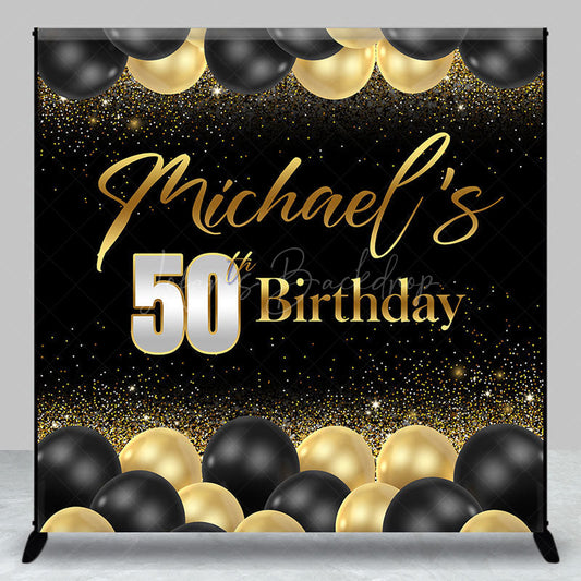 Lofaris Gold Black Balloon Custom Name 50th Birthday Backdrop