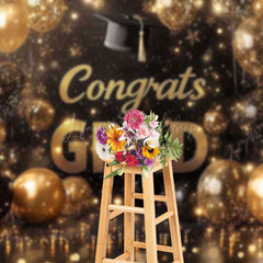Lofaris Gold Black Balloons Bokeh Congrats Grad Backdrop