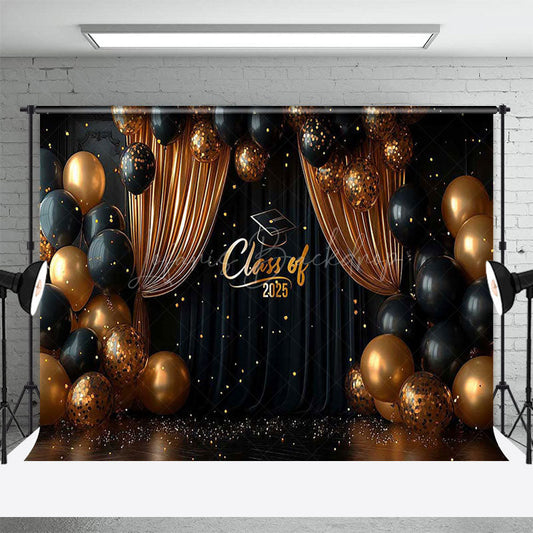 Lofaris Gold Black Curtain Balloons Class of 2025 Backdrop