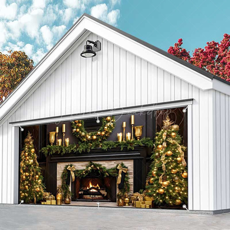 Lofaris Gold Black Elegant Fireplace Xmas Garage Door Banner