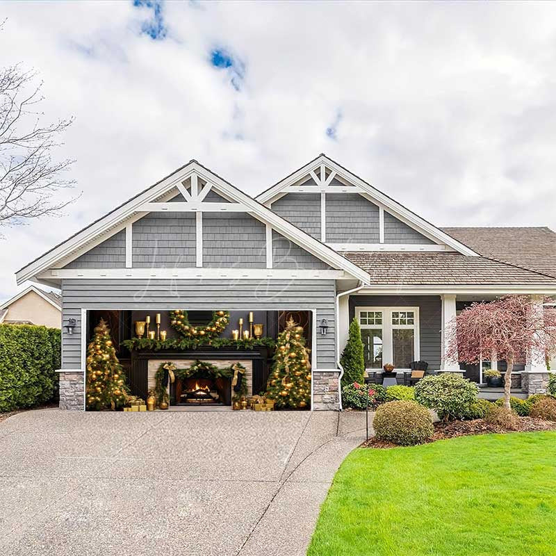 Lofaris Gold Black Elegant Fireplace Xmas Garage Door Banner