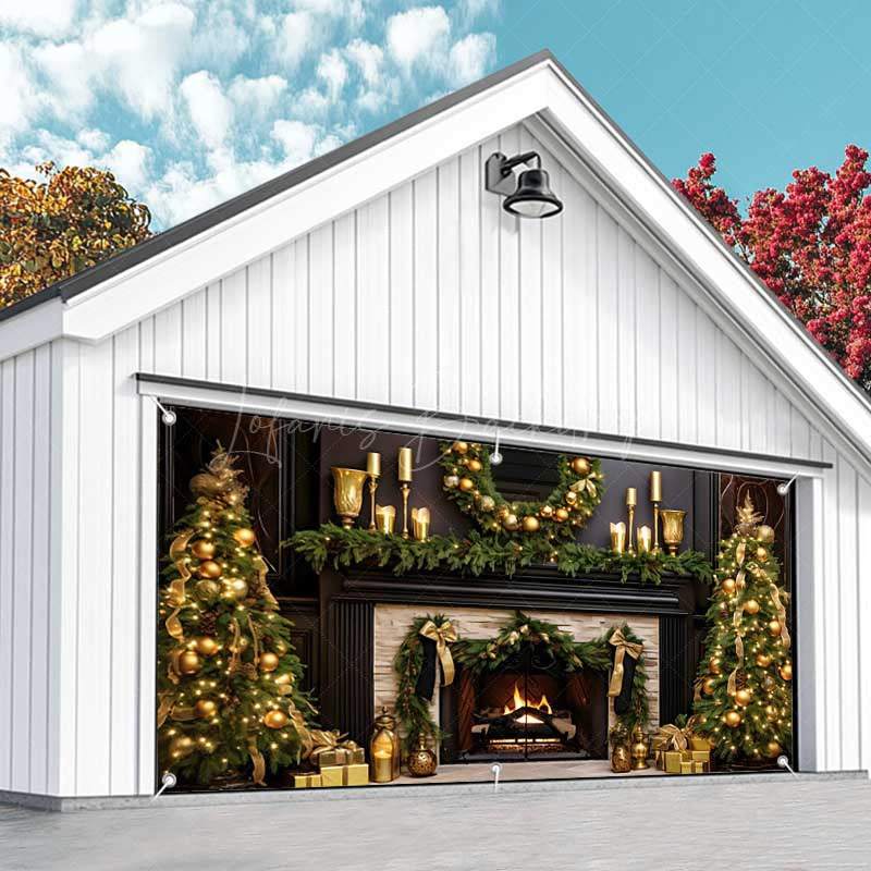 Lofaris Gold Black Elegant Fireplace Xmas Garage Door Banner