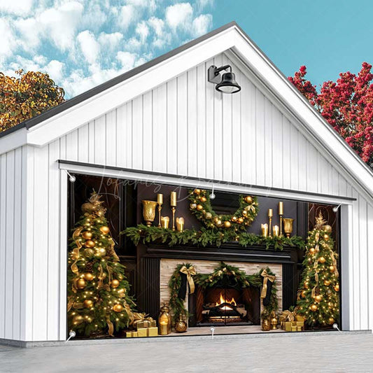 Lofaris Gold Black Elegant Fireplace Xmas Garage Door Banner