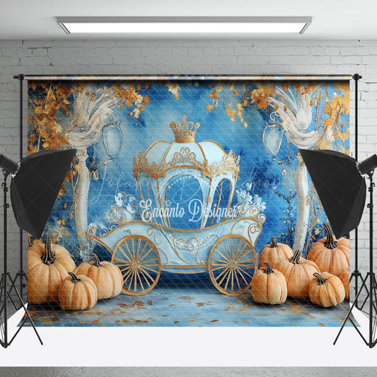 Lofaris Gold Blue Carriage Pumpkin Cake Smash Photo Backdrop