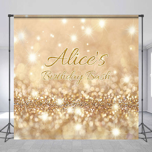 Lofaris Gold Bokeh Glitter Custom Name Birthday Bash Backdrop