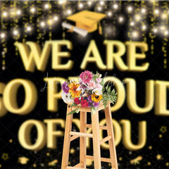 Lofaris Gold Bokeh We Are So Proud of You Graduation Backdrop Class 2026 Celebration Banner