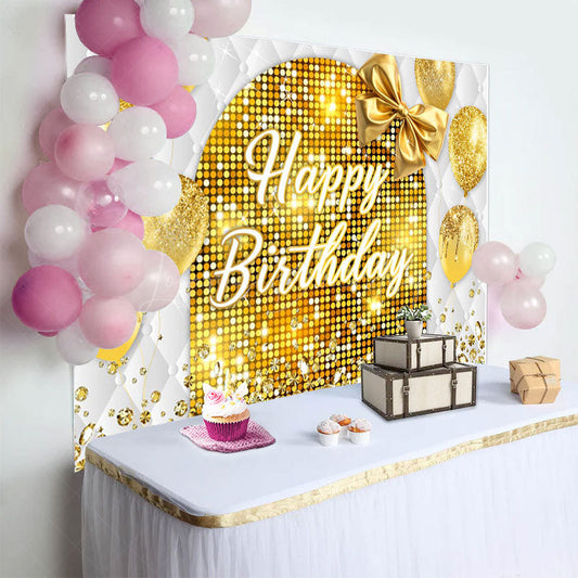 Lofaris Gold Bow Balloon Bokeh Vibe Happy Birthday Backdrop