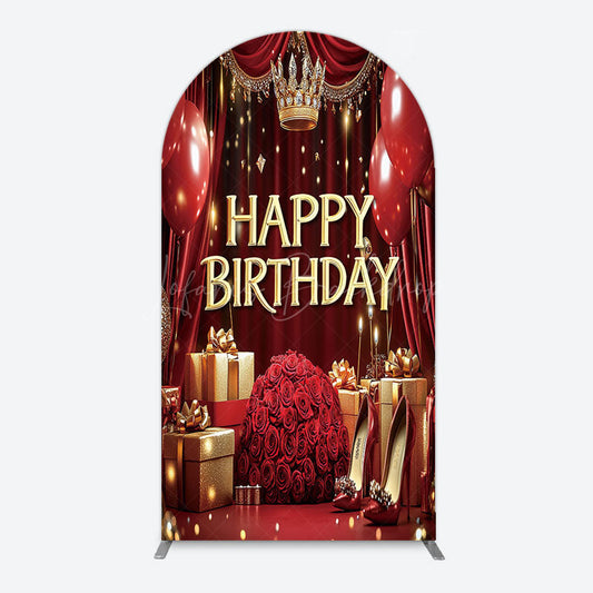 Lofaris Gold Burgundy Gift Box Rose Birthday Arch Backdrop