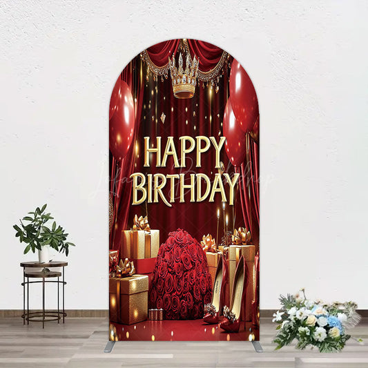 Lofaris Gold Burgundy Gift Box Rose Birthday Arch Backdrop