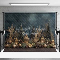 Lofaris Gold Christmas Village Backdrop Lantern House Bottle Brush Tree Photography Background