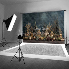 Lofaris Gold Christmas Village Backdrop Lantern House Bottle Brush Tree Photography Background
