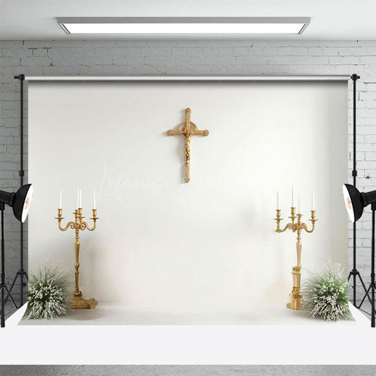Lofaris Gold Cross Candlestick Simple First Communion Backdrop
