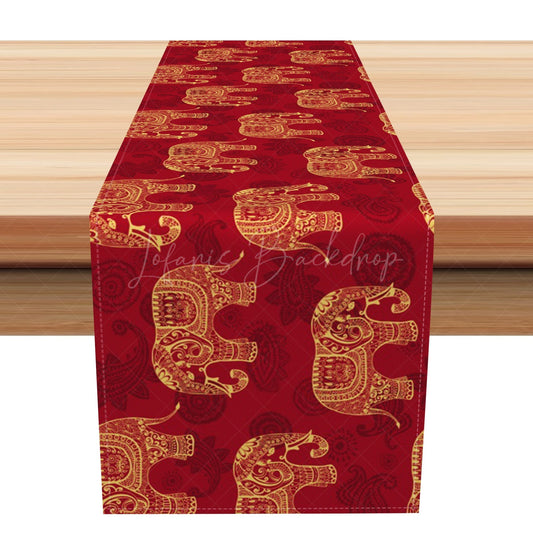 Lofaris Gold Elephant Floral Pattern Cutural Table Runner