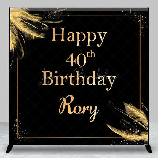 Lofaris Gold Feather Black Custom 40th Birthday Backdrop