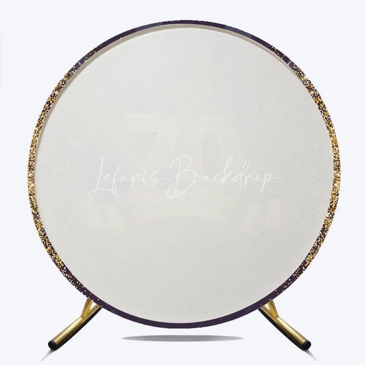 Lofaris Gold Glitter 70th Birthday Round Backdrop Purple and Ribbon Happy Milestone Party Decoration