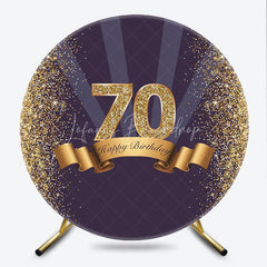 Lofaris Gold Glitter 70th Birthday Round Backdrop Purple and Ribbon Happy Milestone Party Decoration