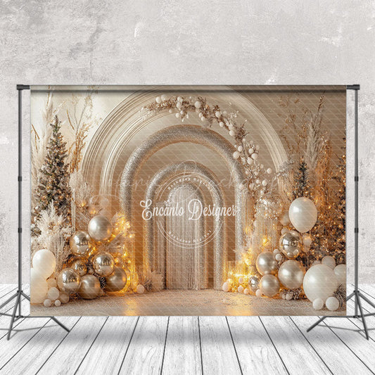 Lofaris Gold Glitter Arch Balloons Leaves Christmas Backdrop