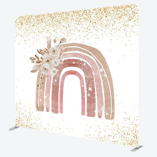 Lofaris Gold Glitter Boho Rainbow Floral Pillow Case Backdrop