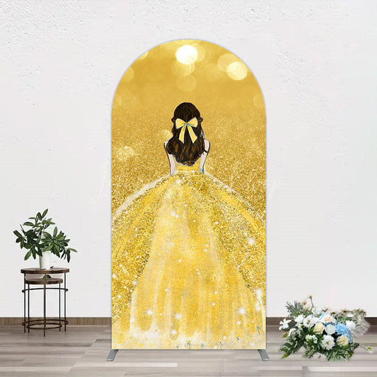 Lofaris Gold Glitter Bokeh Princess Birthday Arch Backdrop